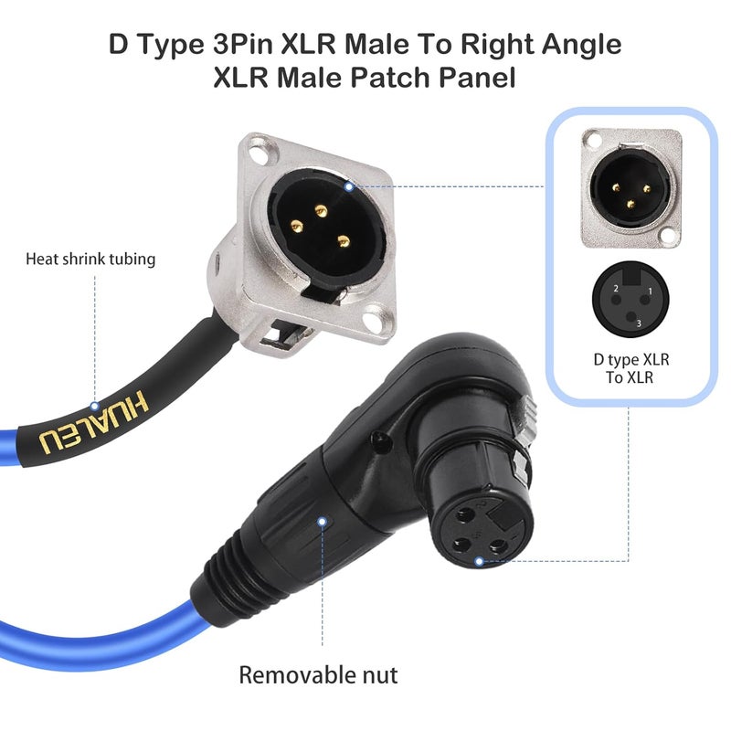 HUALEU 2FT Right Angle 3pin Female XLR Pass Through Cable,D-Type XLR Male to Female Patch Panel, Floor Box - No Solder for Pro Audio Installations-20AWG Silver-Plated Copper Conductor-2Pack - Image 5